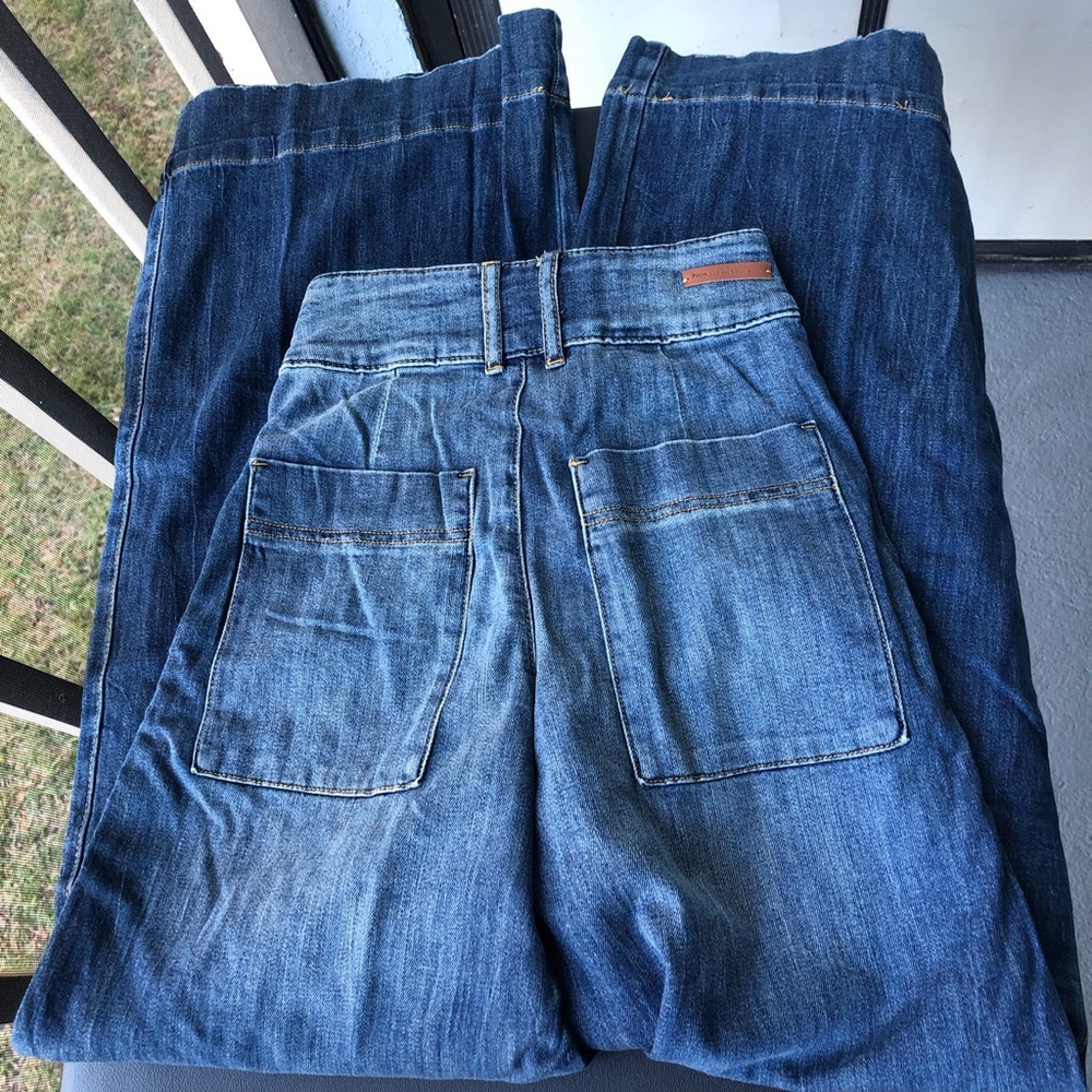 Price FIRM Anthropologie high waist baggy flare Dark blue wide leg jeans - Picture 3 of 5